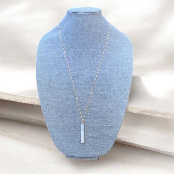 NWOT New Aviva Stanoff Lux Tribe White Selenite Gypsum Gold Bar Necklace - Picture 1 of 8